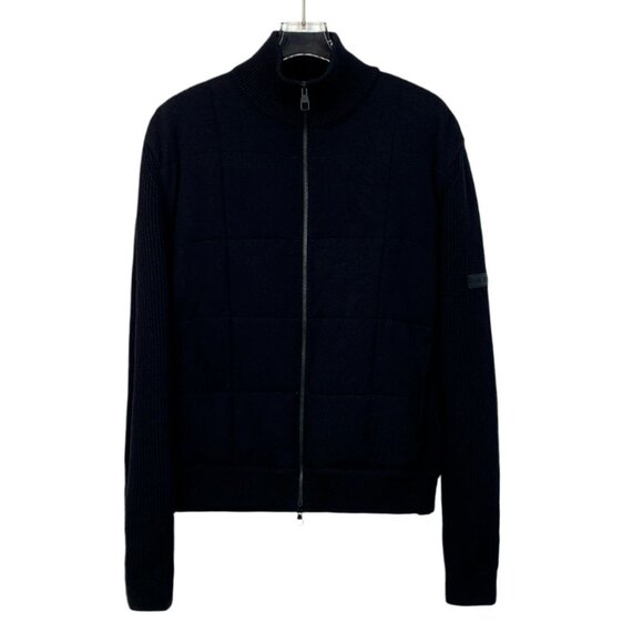 Louis Vuitton Black Wool & Silk Checkered Knit Zip-Up Jacket Size M - Picture 1 of 8
